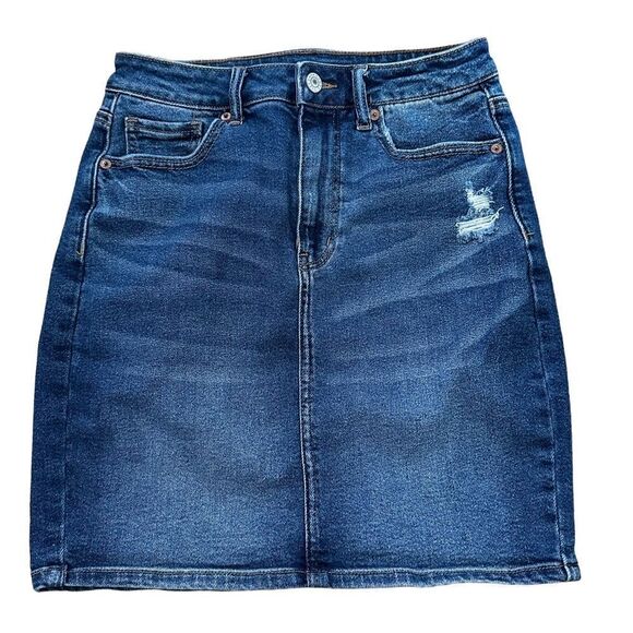 American Eagle ~ Denim Skirt ~ button/Zip fly ~ back slit on back ~ size 4 - Picture 1 of 9